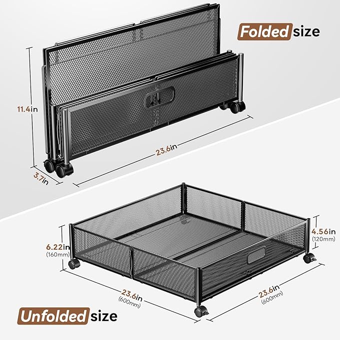 PHINOX Under Bed Storage Containers with Wheels - Shoe Storage Organizer Drawer, Tool-free Assembly Metal Underbed Storage for Bedroom Clothes, Shoes, Blankets - 4Pack