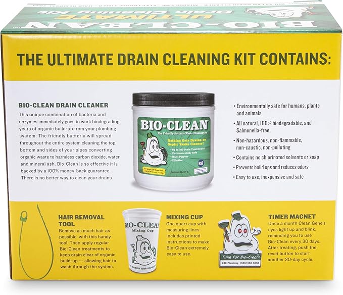 Bio-Clean Ultimate Drain Cleaning Kit Cleans Drains- Septic Tanks - Grease Traps All Natural and 100% Guaranteed No Caustic Chemicals! Removes fats Oil and Grease, Completely Cleans Your System.
