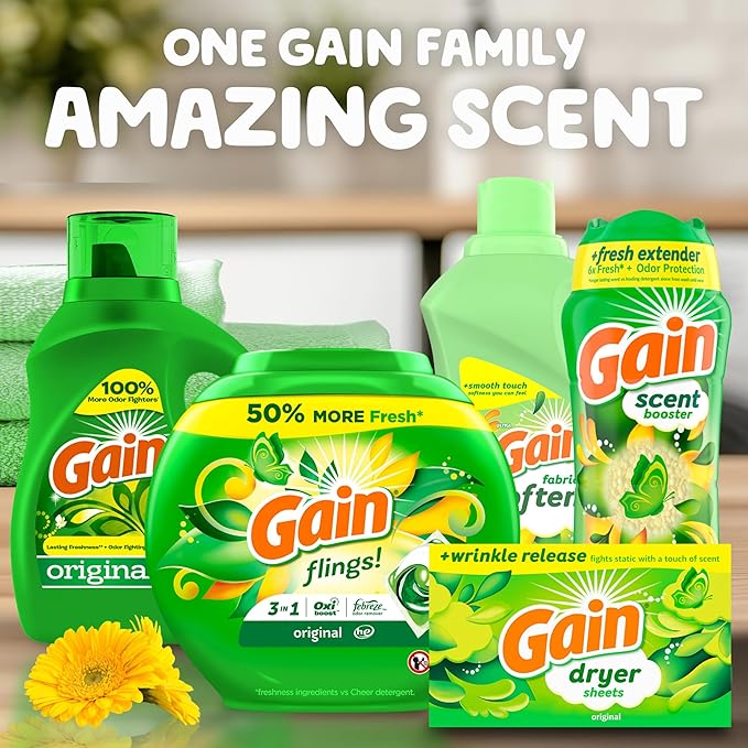 Gain dryer sheets Plus Wrinkle Release, Original Scent, 120 Count, Fights static with a touch of scent, laundry sheets