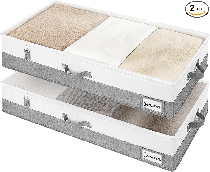 StorageWorks Large Under Bed Storage Containers with Handles and Label Holder, 2 Pack Ultra-thick Fabric Underbed Bins, Closet Organizer for Clothes, Blankets, Sweater