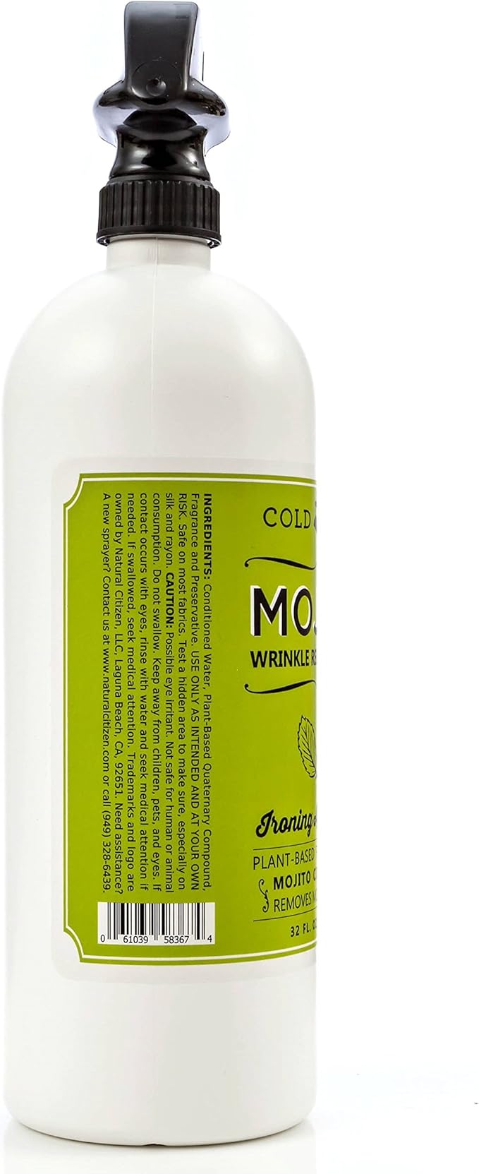Cold Iron Wrinkle Release Spray for Clothes. 32 fl oz. Mojito Citrus Mint. Plant Based Ironing Alternative. Fast, Easy to Use. Spray, Smooth, Hang. Award Winning Formula Saves you Time