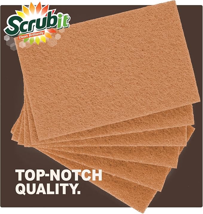 SCRUBIT 100 Pack Natural Scouring Pads - Heavy Duty Scrubbing Pads for Dishes - Non-Scratch - Reusable - Natural, Eco-Friendly, Biodegradable Sisal Brown Sponges for Dishes, Compostable