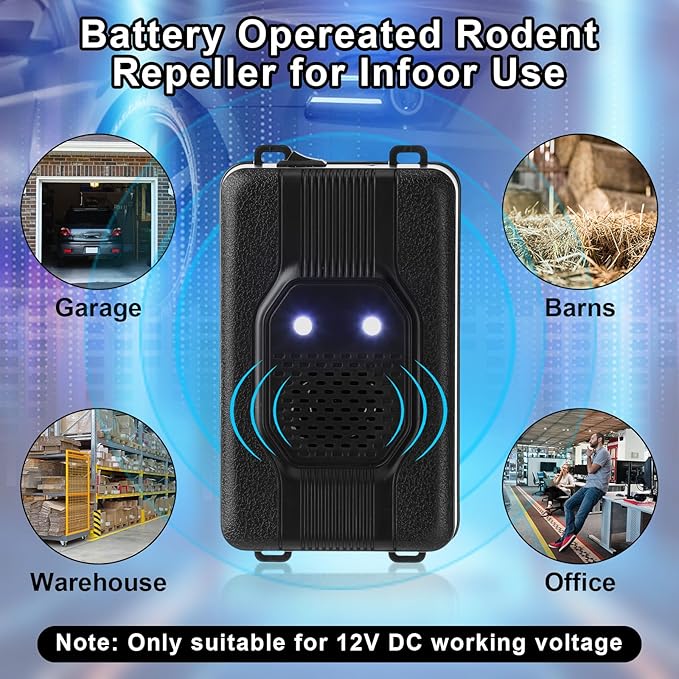 Qualirey 6 Pcs Ultrasonic Rodent Repellent for Car Engines Car Rodent Repeller Under Hood Battery Operated Rat Repellent with Strobe Light Keep Pest Squirrels Mice out of Garage RV Outdoor