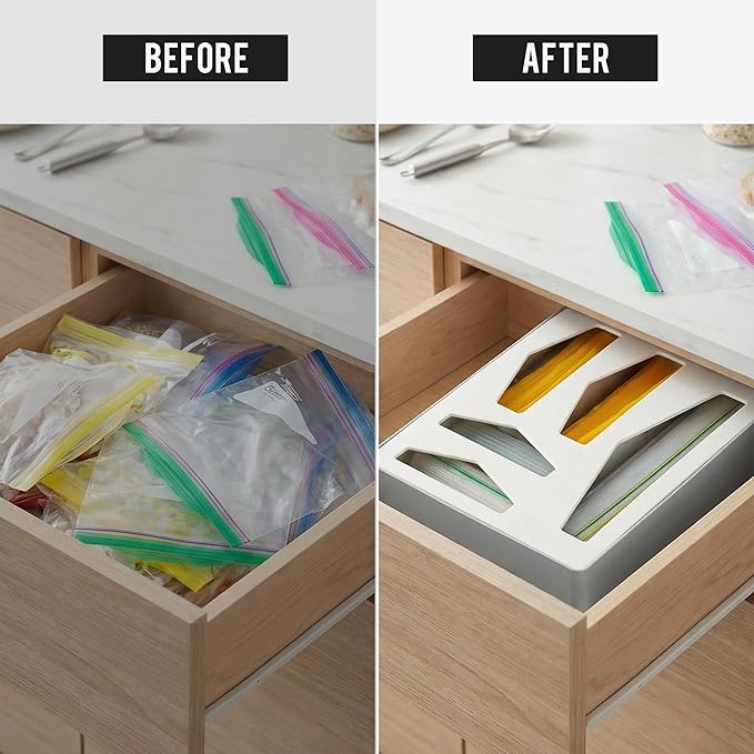 Li & Zhao Storage Bag Organizer Kitchen Drawer - Baggie Organizer for Drawer Foil and Plastic Wrap Organizer Bag Storage Organizer Food Bag Dispenser for Quart Gallon Snack Sandwich Bag