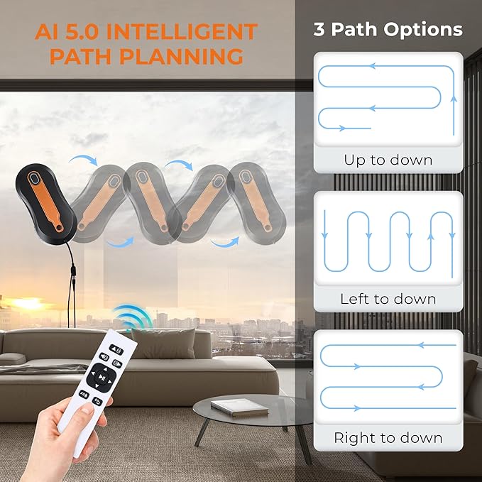 FRUITEAM Window Cleaning Robot with Dual Water Spray, APP and Remote Control, Automatic Window Cleaner with Leather Belt for Frame Glass, Triple Safety System, Smart Path Detection