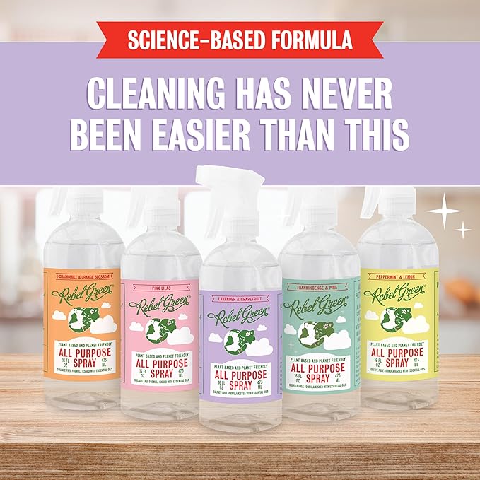 Rebel Green Natural All-Purpose Cleaning Spray - Derived Multi-Surface Cleaner with Essential Oils for Kitchen, Bath, Countertops and More - Lavender & Grapefruit Scent - 16 oz - 1 Pack
