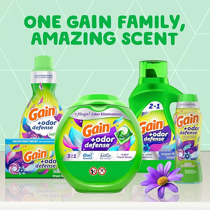 Gain Odor Defense Liquid Laundry Detergent, Super Fresh Blast Scent, 88 fl oz, 61 loads, 2 in 1, Laundry Detergent Liquid Soap, HE compatible