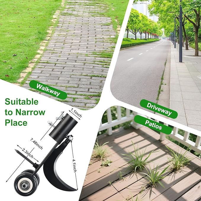 Crack Weeder Tool with Wheels 5.5FT Metal Crevice Weeding Tool with Adjustable Long Handle Saves Back & Knee Manual Weed Remover for Paver Deck Patio Driveway Sidewalk Garden