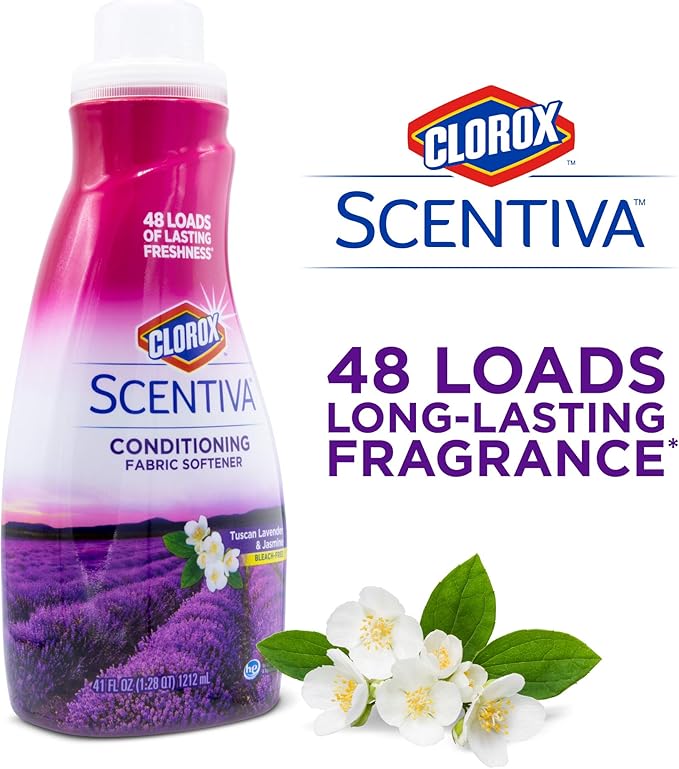 Clorox Scentiva Liquid Fabric Softener Fabric Conditioner Beautiful Tuscan Lavender & Jasmine Scent Fabric Softener with Great Smell 41 Fluid Ounce Bottle (Pack of 6)