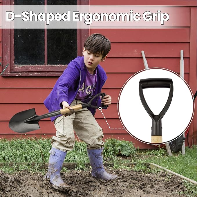 Kids Metal 28-inch Round Shovel with D-Handle - Camp, Beach & Garden Shovel