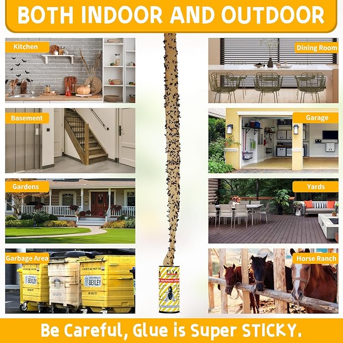32 Pack Pestoptek Fly Ribbon for Indoor and Outdoor, Hanging Strips Sticky, Bug/Fruit Flies Traps, Fly Gnat Ribbons Tape Killer Catcher Hanging Trap for Gnat, Insect and Mosquito