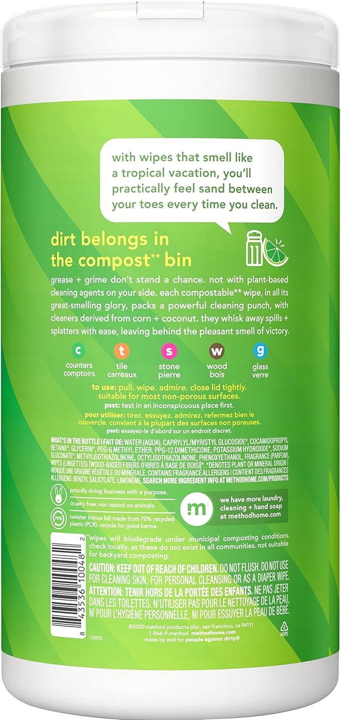 Method Lime & Sea Salt All Purpose Cleaning Wipes, 70 CT