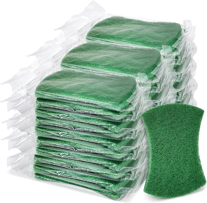 Heavy Duty Scouring Pads, 30 Pcs Individually Wrapped Dish Scrubber Pads for Household Kitchen Pots Pans Metal Grill (3.9 x 3.1 x 0.3 in)