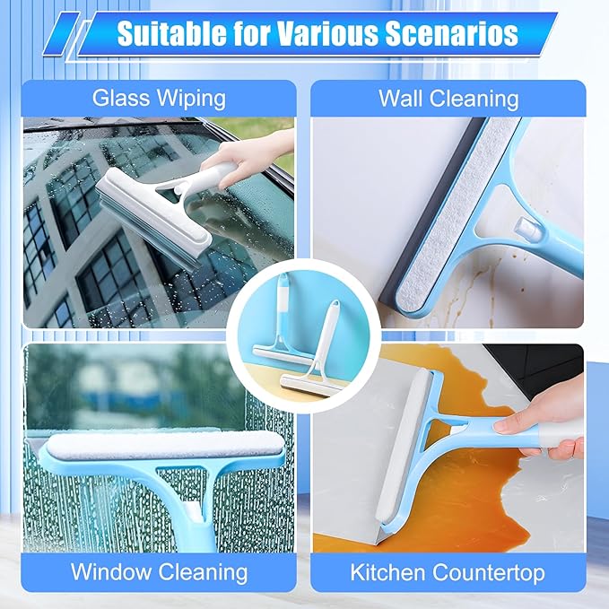 3 in 1 Window Cleaning Scraper,3 in 1 Spray Squeegee,Window Squeegee with Spray,Windows Squeegee Cleaner Tool with SprayBottle,All-Purpose Shower Glass,Mirrors,Car,Home Window Cleaner Tool(White+Blue)