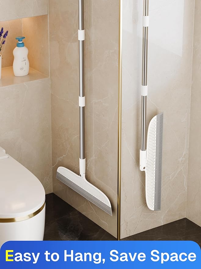 Silicone Floor Squeegee, 180° Rotating Air Broom, Squeegee for Floor with a Long Handle, Magic Broom for Water and Pet Hair Removal on Bathroom Floors, Tile, Deck and Glass, Indoor Cleaning Tool