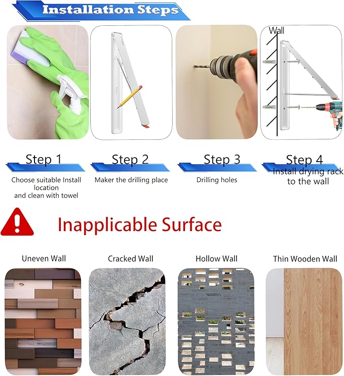 Dr.DJ Clothes Drying Rack, Wall-Mounted Retractable & Foldable Clothes Hanger for Laundry Room Organization and Storage, Clothes Hanger Rack for Dorm, Closet, Balcony(1 Pack, White)