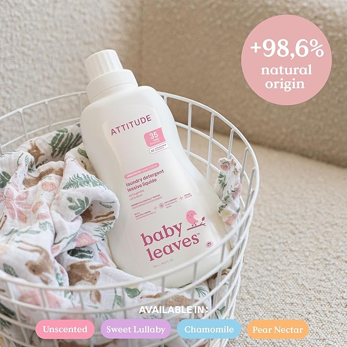 Bundle of ATTITUDE Baby Liquid Laundry Detergent and Fabric Softener, Plant and Mineral-Based, HE, Vegan Laundry Products, Sweet Lullaby, 33.8 Fl Oz