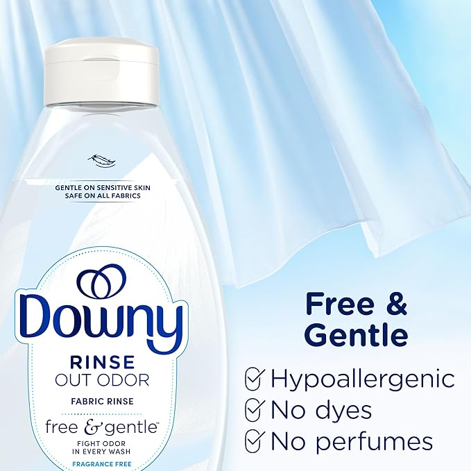 Downy Free & Gentle Rinse Laundry Odor Remover, Scent Free, 48 FL OZ, Gentle on skin, No dyes or heavy perfumes, Fabric Softener and Laundry Odor Removal Rinse