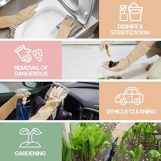 Reusable Waterproof Household Dishwashing Cleaning Rubber Gloves, Non-Slip Kitchen Glove (Ivory, Small (Pack of 3))