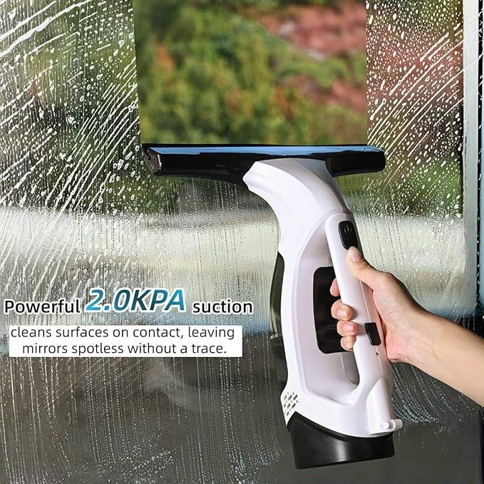 Electric Window Vacuum Cordless, 2200mAh Rechargeable Electric Vacuum Squeegee with 28cm Blade, 150ml Tank & 300ml Spray Bottle, for Windows, Mirrors, Showers, Tiles, Glass Cleaning