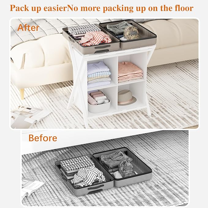 aboxoo Luggage Rack with storage, Guest Room Folding Suitcase Stands, Holds up to 120 lb, Space Saving Suitcase Holders for guest room, Bedroom Hotel, White