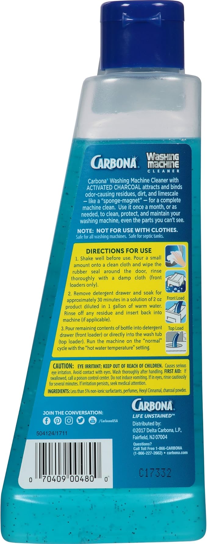 Carbona Washing Machine Cleaner with Activated Charcoal | Removes Odor-Causing Residues | Works in Standard & High Efficiency Washing Machines | 8.4 FL Oz, 1 Pack