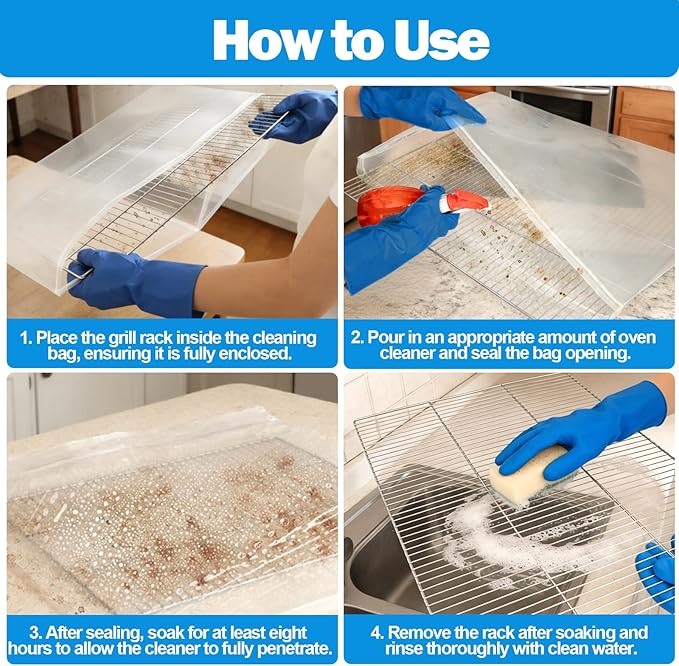 XANGNIER 3 Pack No Scrub Oven Rack Cleaning Bags with Side Zipper Opening,27.8 * 19.5 in,No Cleaner Included, Reusable Leakproof Soaking Cleaner Bags for Removable Metal Rack,BBQ Grills,Grill Grate