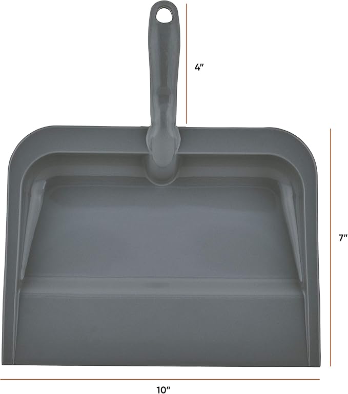 Superio Clip-On Dustpan with Rubber Lip - 10-inch Wide Durable Plastic Dust Pan with Comfort Grip Handle, (Plastic Dustpan, Grey-Multipack)