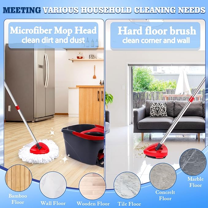 2 Pcs Mop Scrub Brush Head and 1 Mop Base Part Part Replacement Compatible with Oceda EasyWring 1 Tank System