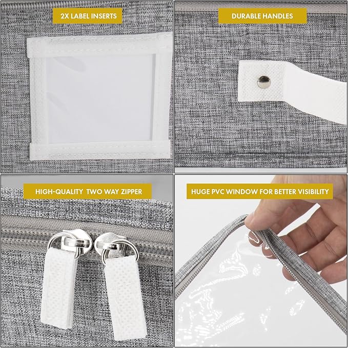 HOMELUX THEORY 2pc Under Bed Storage Containers, Bedroom Under the Bed Drawer Storage Organizer with Bins and Lids, Medium Underbed Clothes Storage Box Ideal for Blanket, Fabric, & Shoes (LightGray)