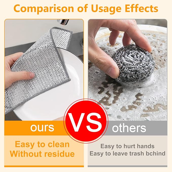 Extra-Large Size Multipurpose Wire Dishwashing Rag,Non Scratch Wire Dishcloth, Reusable Steel Wool Scrubber,Non-Scratch,Quick-Drying,Multi-Purpose for Kitchen,Bathroom Cleaning (15)