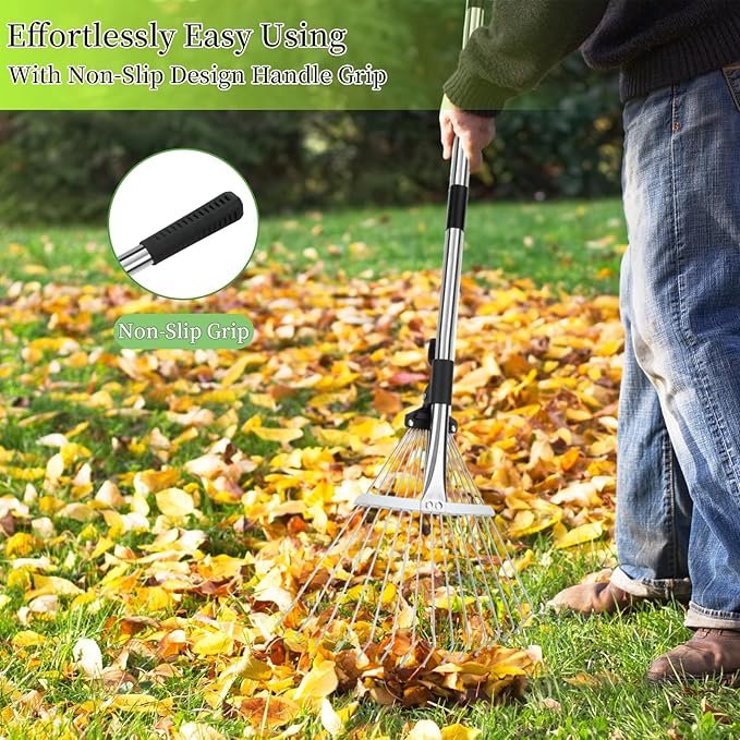 68" Heavy Duty Rake, Metal Leaf Rake with Detachable Handle, Garden Rakes for Leaves with Expandable Tines,Leaf Collector, Rakes for Lawns Heavy Duty Leaves, Debris