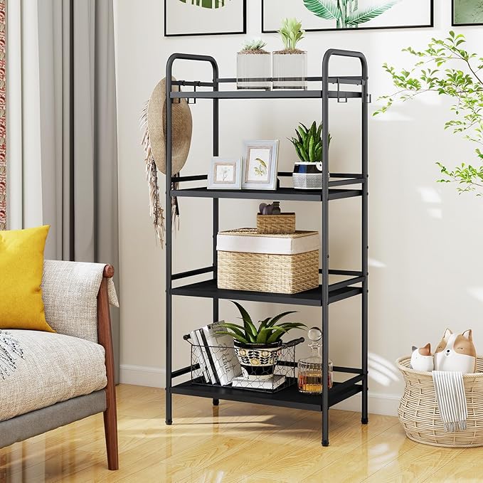 HDANI 4-Tier Metal Storage Rack with Shelf, Storage Shelves, Shelf Organizer, Garage Standing Shelving Unit for Laundry, Bathroom, Kitchen, Pantry, Closet, 23.6''W x 13.8''D x 50''H, Black