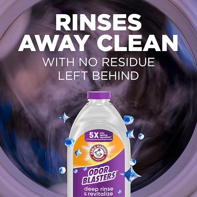 ARM & HAMMER Odor Blasters Deep Rinse and Revitalize Fabric Rinse, Laundry Additive, Eliminates Sweat and Musty Odors, Fresh Burst Scent, 50 fl oz