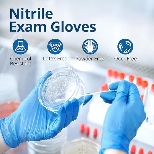 Disposable Nitrile Exam Gloves, Blue, Nitrile Gloves Disposable Latex Free, Medical Gloves, Cleaning Gloves, Food-Safe Rubber Gloves, Powder Free, Non-Sterile, 50-ct Box (Small)