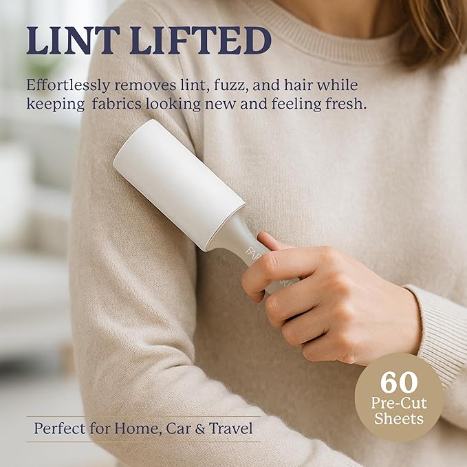 Farberware Fabric Shaver & Lint Remover Set–Battery Operated Sweater Shaver with Triple Blades and Extra Sticky Roller for Pet Hair, Fuzz & Pilling on Clothes, Upholstery & Bedding (Beige, Large)