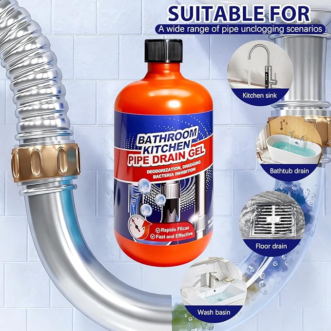 Pipeline Dredging Agent, Pipe Dredge Drain Cleaner, Sink Drains Hair Clog Remover Cleaner, Toilet Unclogger Heavy Duty,Bathroom Shower Unclog Clogged Drain, Compatible with All Pipe Materials（500ml）