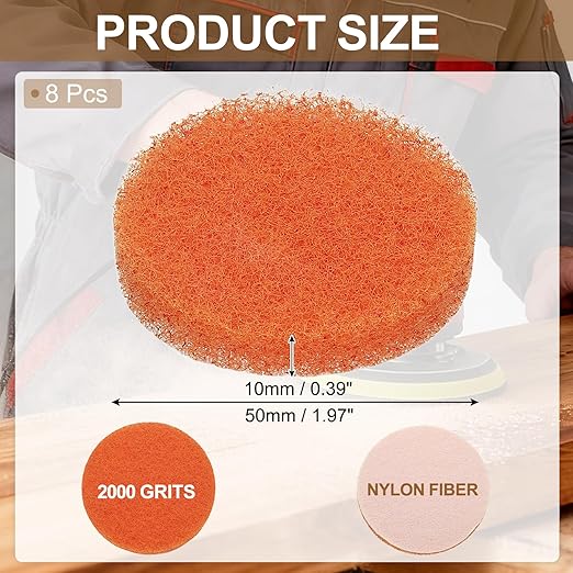 uxcell 8Pcs Scrubber Scouring Pad, 2 Inch 2000 Grits Drill Power Brush Hoop and Loop Scrub Pads Discs Polishing Pad for Household Furniture Automotive Cleaning, Orange