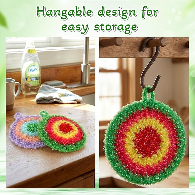 5 Pcs Reusable Dish Cloths 6.3" Dishwashing Towels Set Dish Sponge Cleaning Scrubber Cloth Round Non Scratch Kitchen Cleaning Cloths Hangable Housework Scouring Pad