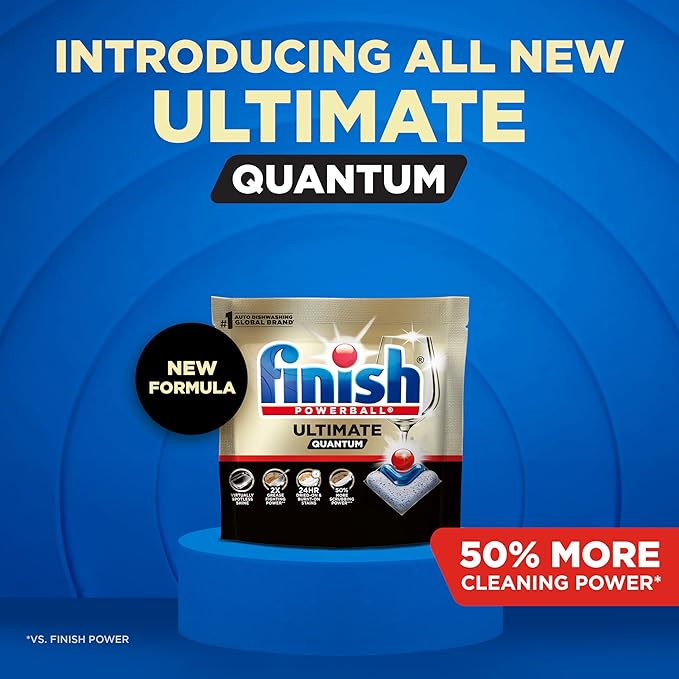 Finish Ultimate Quantum Dishwasher Pods, New & Improved Formula, Dishwasher Detergent Dish Soap, Removes Burnt-On & Dried-On Stain, Degreasing & Scrubbing Power, 47 Count