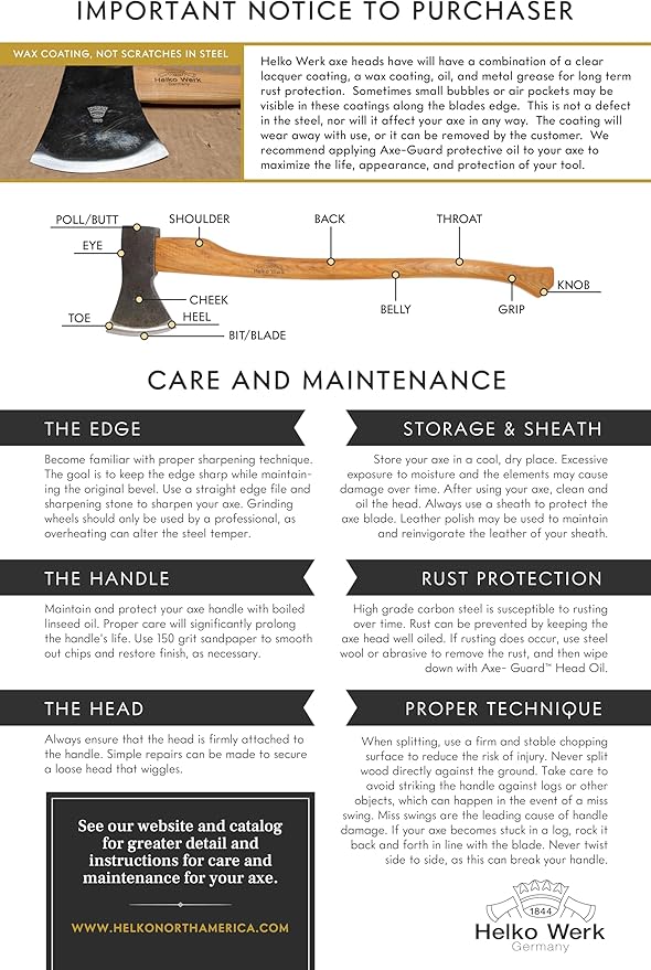 1844 Helko Werk Germany - Förster Professional Fireman’s Hatchet for Cutting Wood and Firewood - Head 2.25 lb, Handle 20 in (Fireman Hatchet) #10629