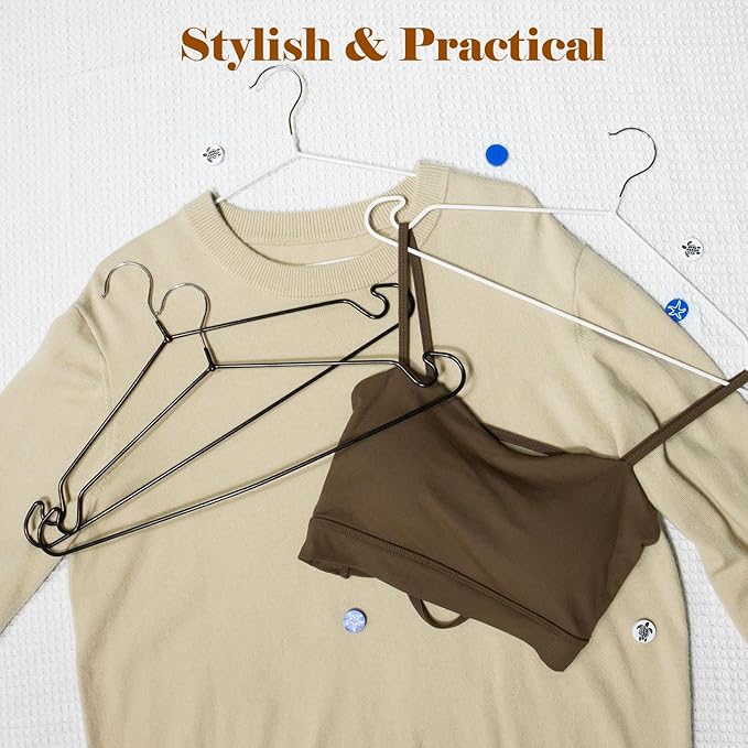 Clothes Hangers, 20Pack,White Metal Hangers,15.7'W Space-Saving Shirt Hanger,Non-Slip Heavy Duty Hanger with Deep Shoulder Notches for Dress and Camisole