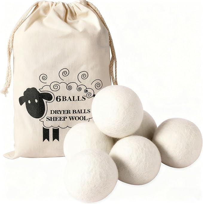 Wool Dryer Balls (6pc) – 100% Organic New Zealand Wool, Natural Fabric Softener, Reusable, Reduces Wrinkles & Drying Time, Eco-Friendly, Lint-Free, Chemical-Free Alternative to Dryer Sheets