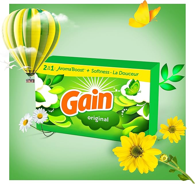 Gain Dryer Sheets Plus Wrinkle Release, Original Scent, Fights Static With a Touch of Scent, Laundry Sheets, 240 Count (Pack of 4)