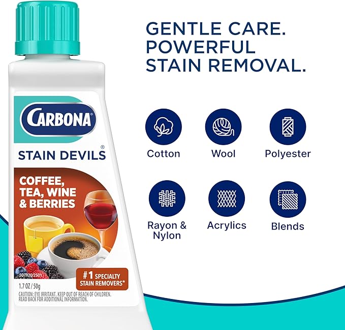 Carbona Stain Devils® #8 | Coffee, Tea, Wine & Juice | Professional Strength Laundry Stain Remover | Multi-Fabric Cleaner | Safe On Skin & Washable Fabrics | 1.7 Fl Oz, 1 Pack