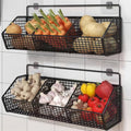 Hanging Wire Fruit Basket with Adhesive Hooks, Hanging fruit baskets for Kitchen counter, Wall basket for Home Bathroom Pantry, Space Saving Hanging Baskets for Organizing Wall Mount Storage