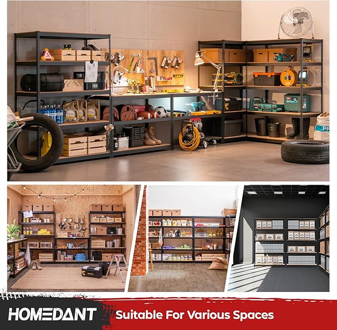 HOMEDANT 47.7" W 5 Tier Heavy Duty Garage Shelving Adjustable Metal Rack Storage Shelves Standing Shelf Unit Organizers Industrial Warehouse Basement Black 1Pack