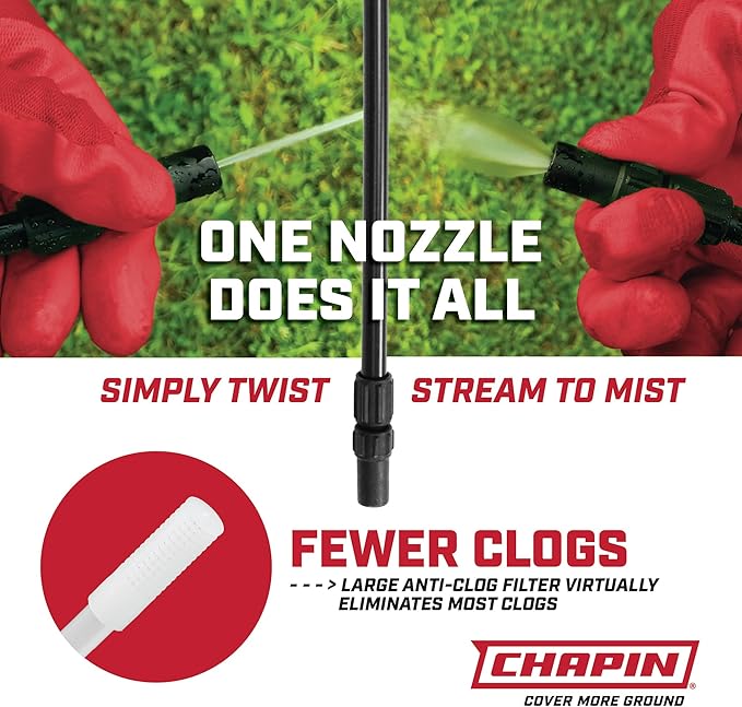 Chapin 20005 Pump Sprayer, 2 Gallon, Lawn and Garden, Hand Pressurized, Anti-Clog Filter, Adjustable Spray Nozzle, Spraying Plants, Watering, Weeds, Fertilizer and Pests, Translucent