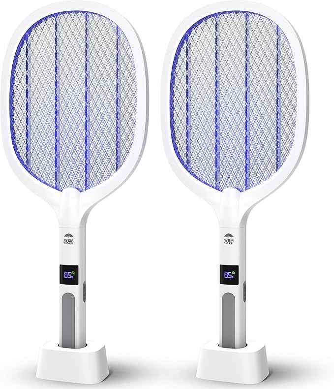 WBM SMART 2 in 1 Electric Bug Zapper, Mosquitoes Trap Lamp & Racket, USB Rechargeable Electric Fly Swatter for Home and Outdoor Powerful Grid 3-Layer Safety Mesh Safe to Touch, Pack of 2