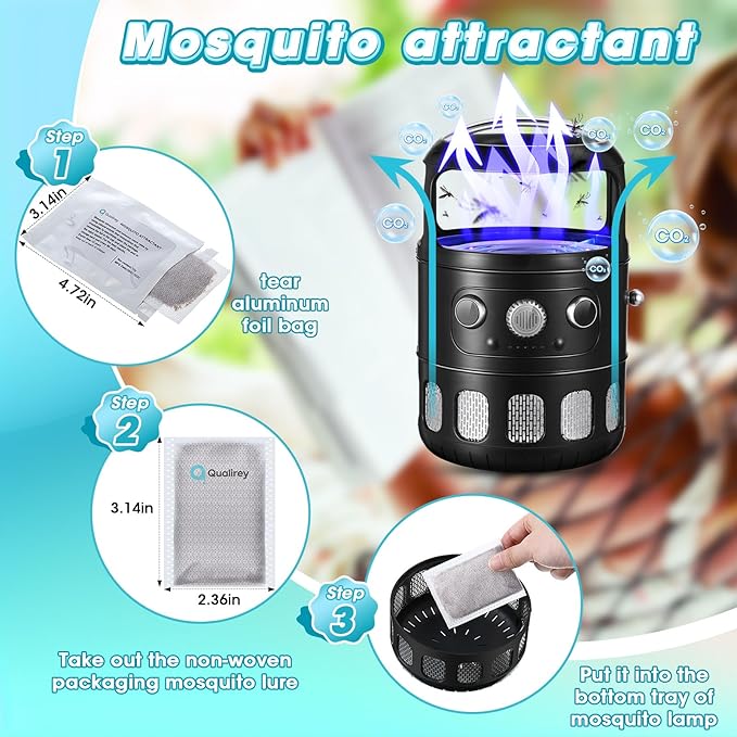 Qualirey 4 Pack Mosquito Attractant in Bulk, Lure for Bug Zapper Bait Refill Compatible with All Mosquito Trap Enhances Catch Rates for Indoor Outdoor Traps, Safe and Long Lasting
